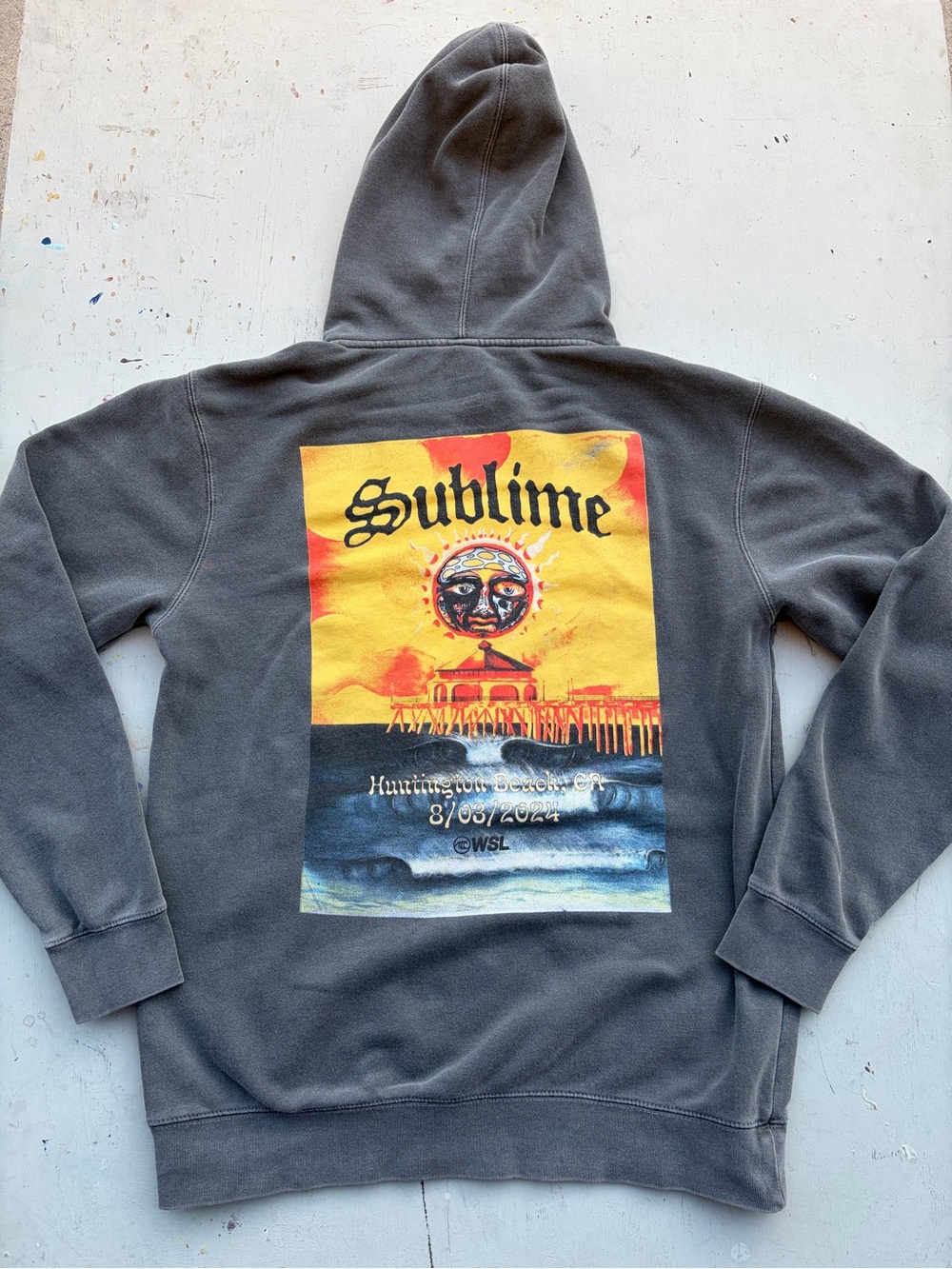 Men's Sublime Hoodie Gray Solid M Concert CA Beach Reggae Rasta Surf Stoner Brad